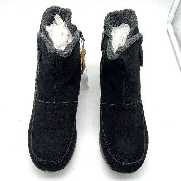 Sporto Shoes - Sporto Womens Suede Bootie Shoes Black w Faux Fur Toggle Accent Side Zip Cork 9W